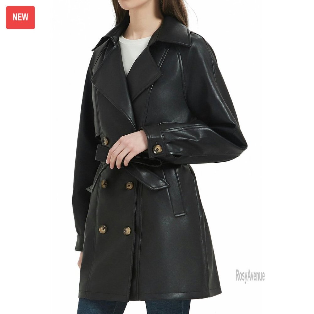 Faux Leather Blazer Jacket Mid Length Loose Fit Vegan Pleather